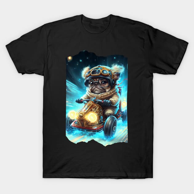 Cyberpunk Pug Super Kart Racing T-Shirt by Wizard Mail Tees and Tops